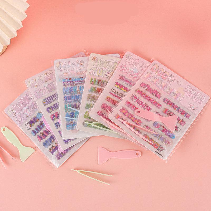 Suatelier Korean Kawaii Journaling Stickers | 4-Sheet Pack (English Font)