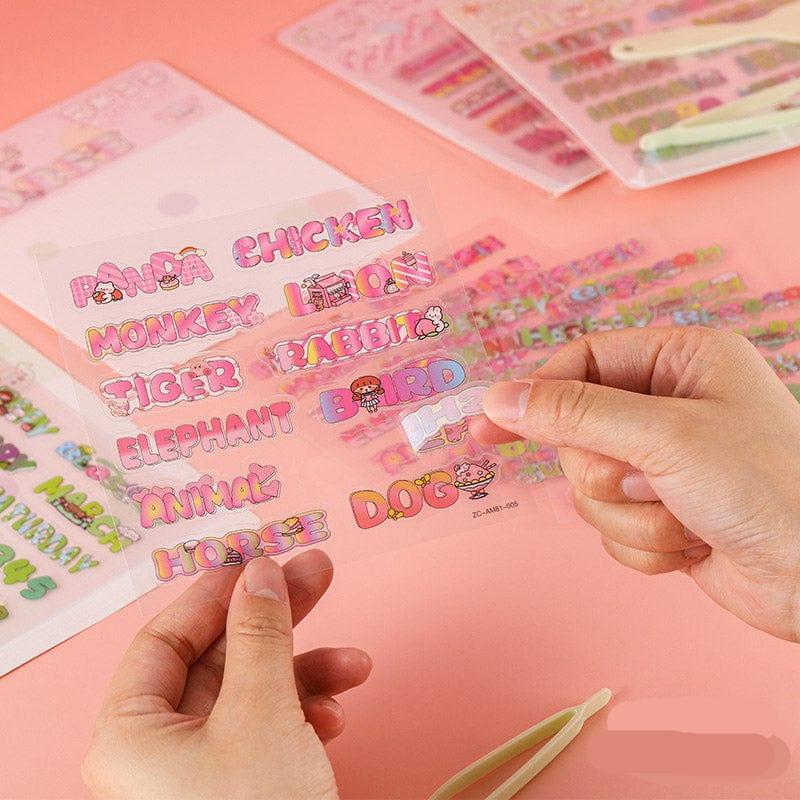 MG Traders Pack Stickers Zcam81 Cute English Font Journaling Sticker 4Pcs  (Contain 1 Unit)