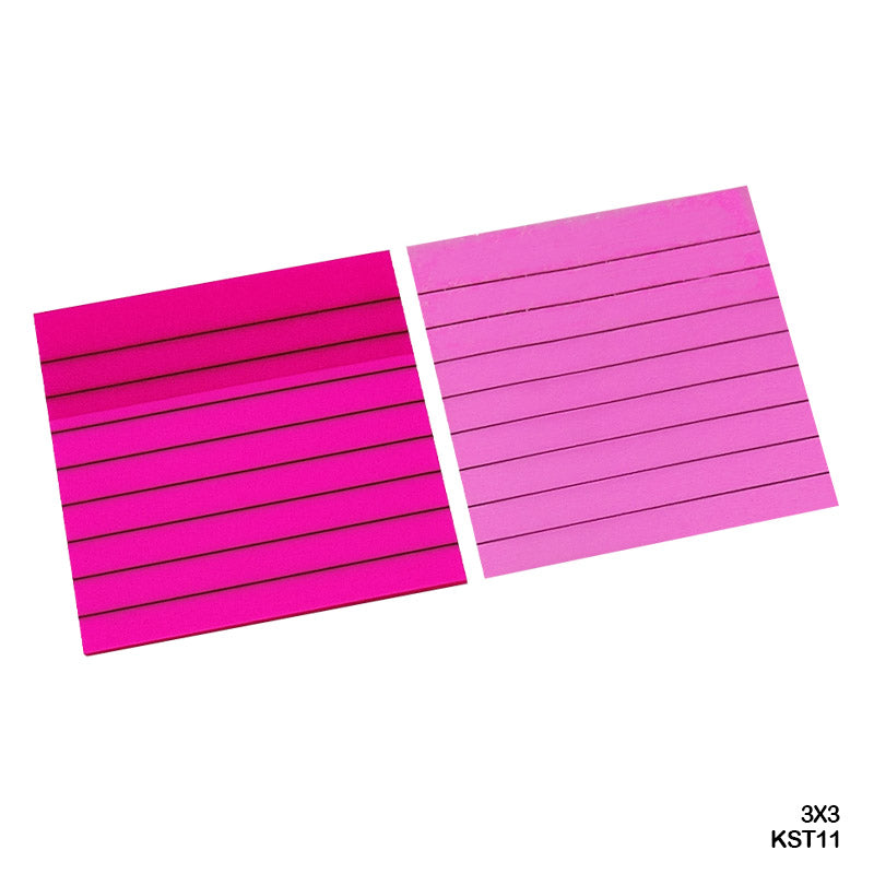 MG Traders Pack Sticky Notes Kst11 3X3 Sticky Note Plastic Fluorescent Pink Rulled  (Contain 1 Unit)
