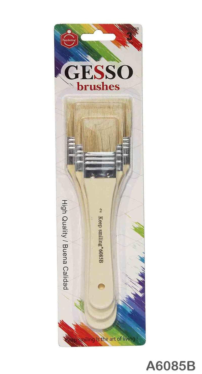 Flat Gesso Brush Set for Priming Canvas - 3 Piece