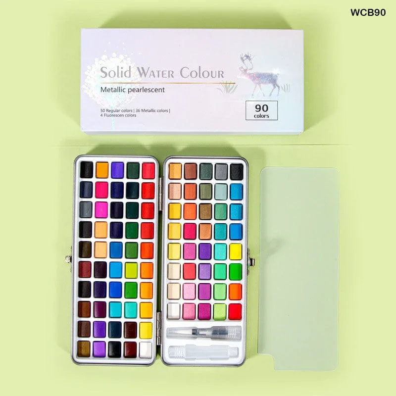 Portable Solid Water Color Paint Set 90 Colors Sketch Watercolor Palette Kit & Storage Case - Multicolor