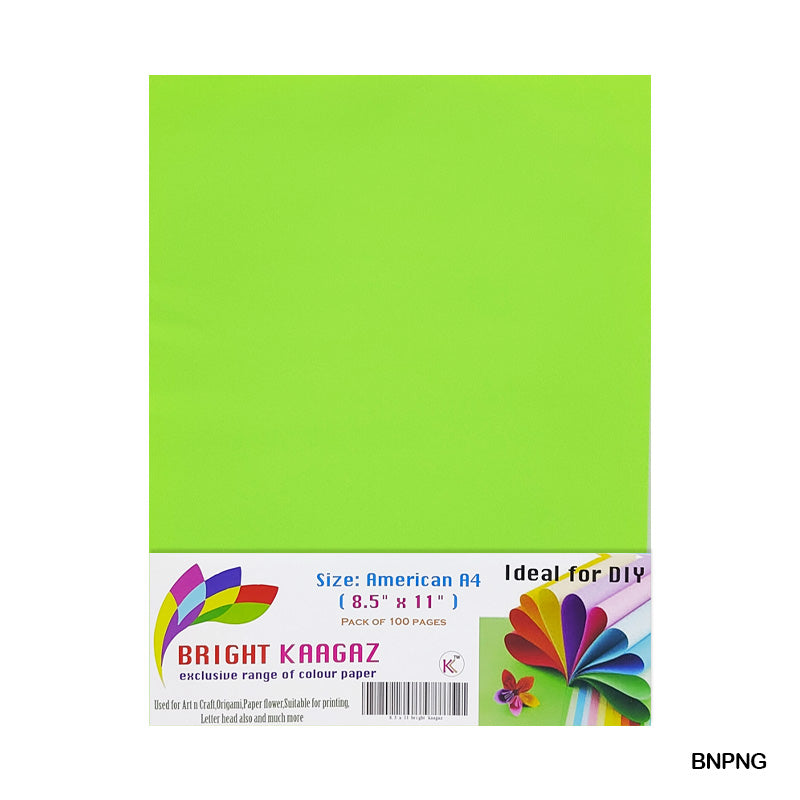 MG Traders Paper Bright Neon Color Paper N Green 100 Sheet 8.5X11 (Bnpng)