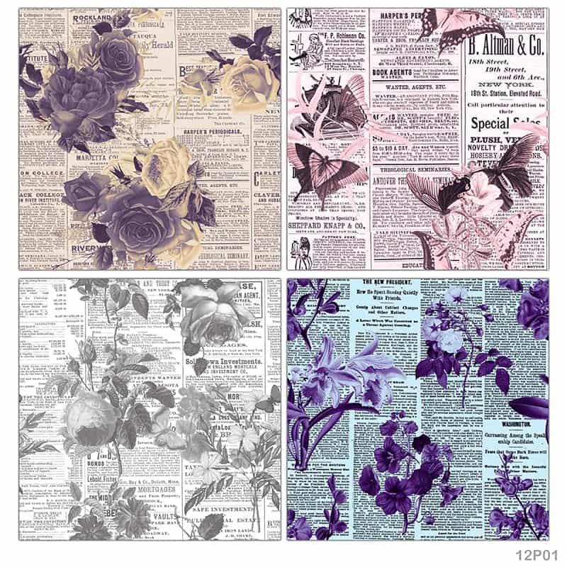 MG Traders Paper Pack 12X12 Paper Pack Floral News Print (12P01)