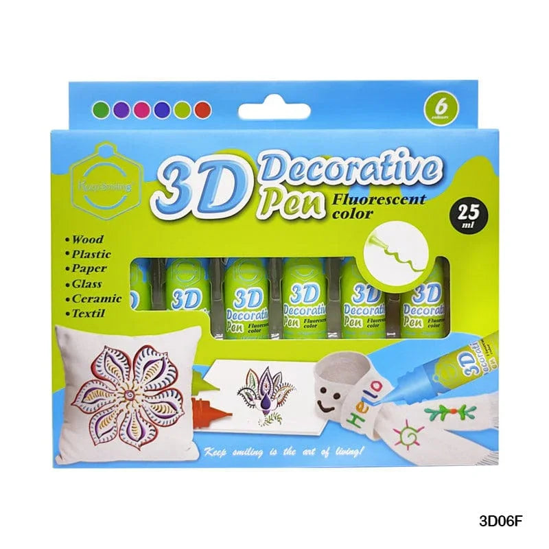 MG Traders Pen 3D Decorative Color Pen 6Pc (3D06F)