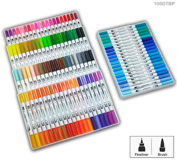 MG Traders Pen Dual Tip Brush Pen 100 Color Set (100Dtbp)