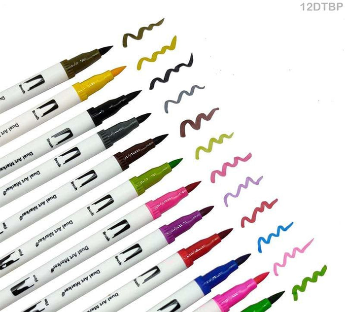 Dual Tip Brush Pen 12 Colour  Set (12Dtbp)