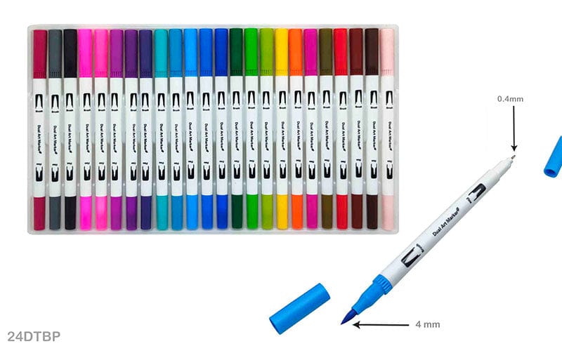 MG Traders Pen Dual Tip Brush Pen 24 Color Set (24Dtbp)