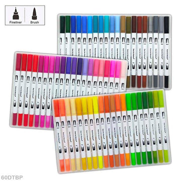 MG Traders Pen Dual Tip Brush Pen 60 Color Set (60Dtbp)