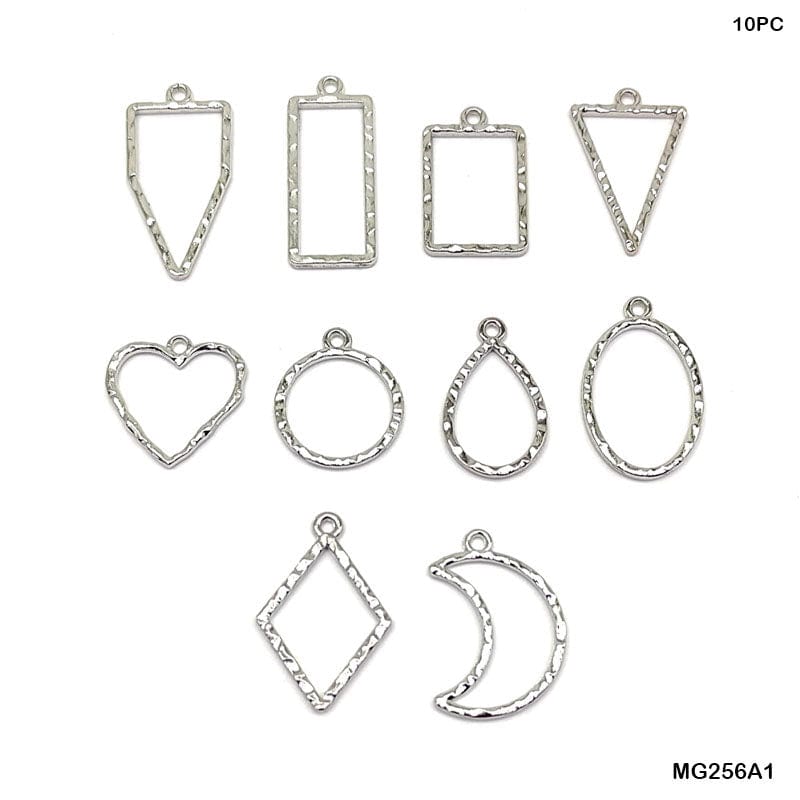 MG Traders Pendant Mg256A1 Bezels Mix Shape 10Pc Silver