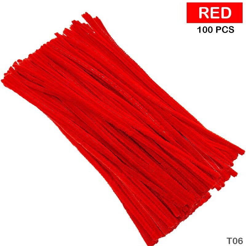 MG Traders Pompom & Pipe cleaner Pipe Cleaner Plain 100Pc Red (T06)  (Pack of 3)