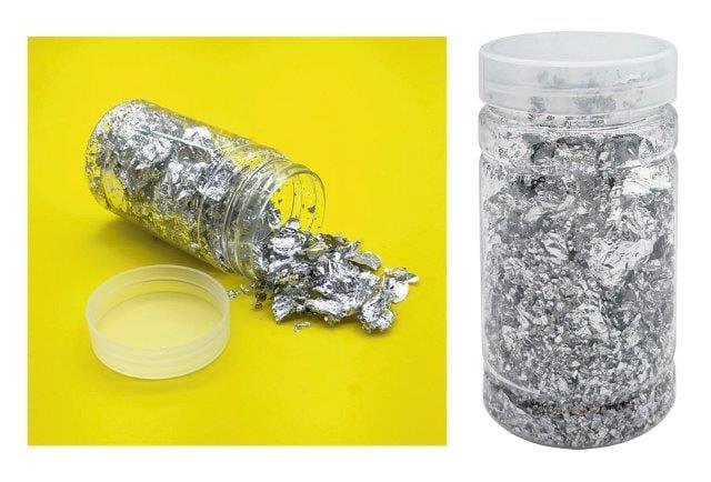 Silver Gilding Flakes in Bottle - Metallic Leaf Effect