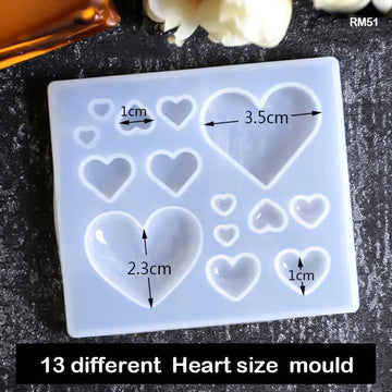 MG Traders Resin Art & Supplies Rm51 Silicone Mold 13 Heart 8.6*7.5Cm