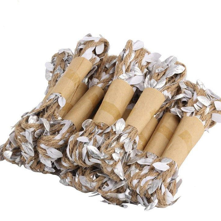 Decorative Jute Thread Leaf Silver l 3 meters l Pack of 1 Roll