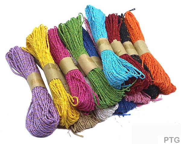 MG Traders Rope & Lace Paper Thread Glitter 12 Color 15Mtr (Ptg)