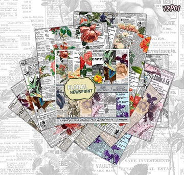 12X12 Paper Pack Floral News Print (12P01)