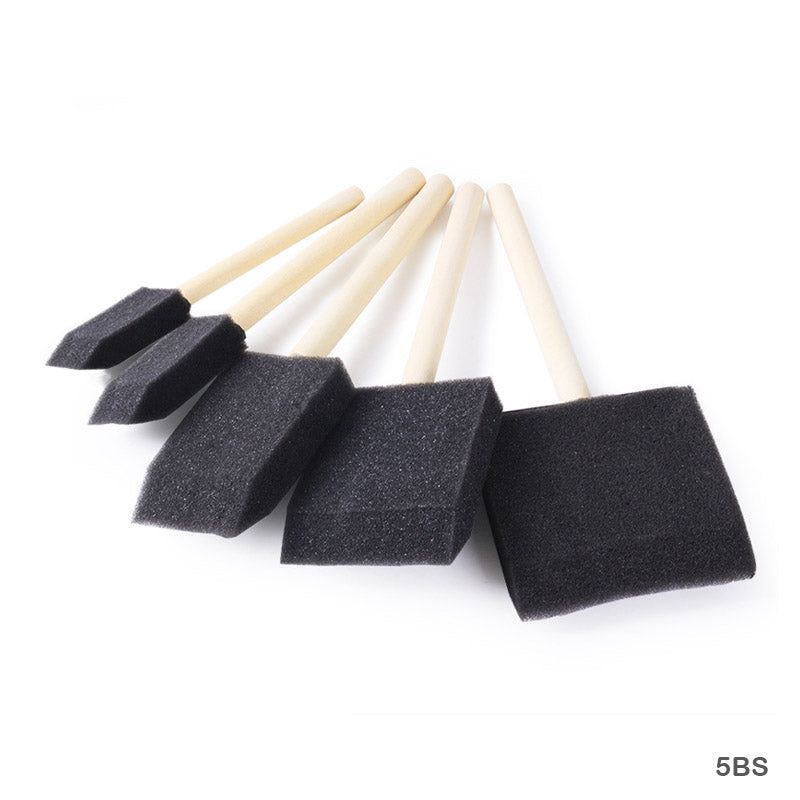 MG Traders Sponge Brush 5Pc Black Sponge Set Wooden Handle (5Bs)