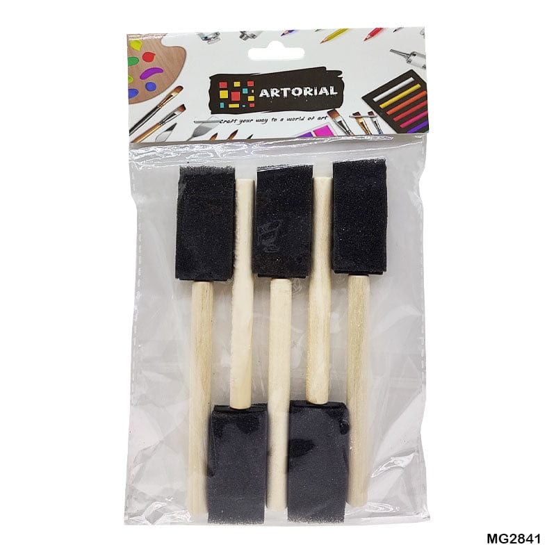 MG Traders Sponge Brush Mg2841 5Pc Black Sponge Set Wooden Handle