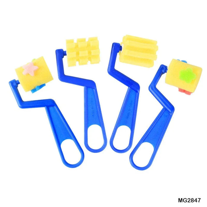 Patterned Sponge Rollers with Blue Handles (4 Pieces)