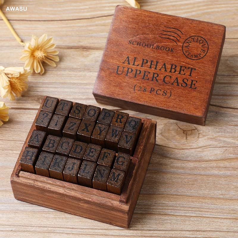 MG Traders Stamp Awasu Wooden Vintage Letter Stamp Upper Case 28Pc