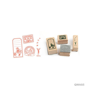 Qwas5 Quartet Wooden Antique Stamp 4Pc
