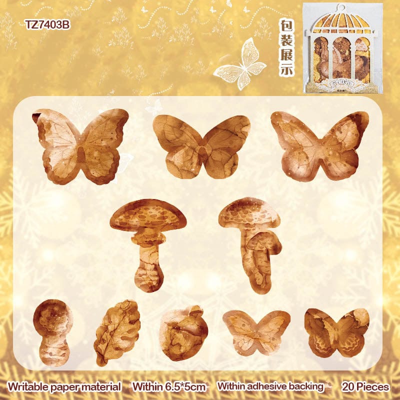 MG Traders Stickers Tz-7403-B Vintage Butterfly Stickers 20Pc