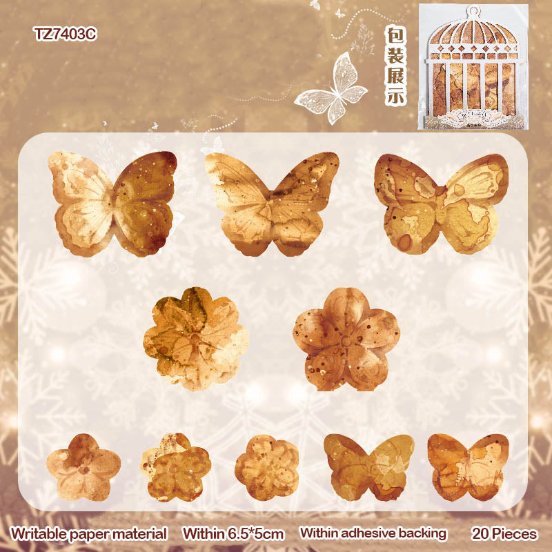 MG Traders Stickers Tz-7403-C Vintage Butterfly Stickers 20Pc