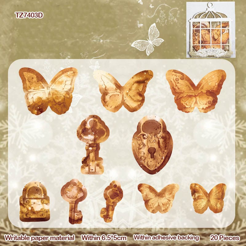 MG Traders Stickers Tz-7403-D Vintage Butterfly Stickers 20Pc