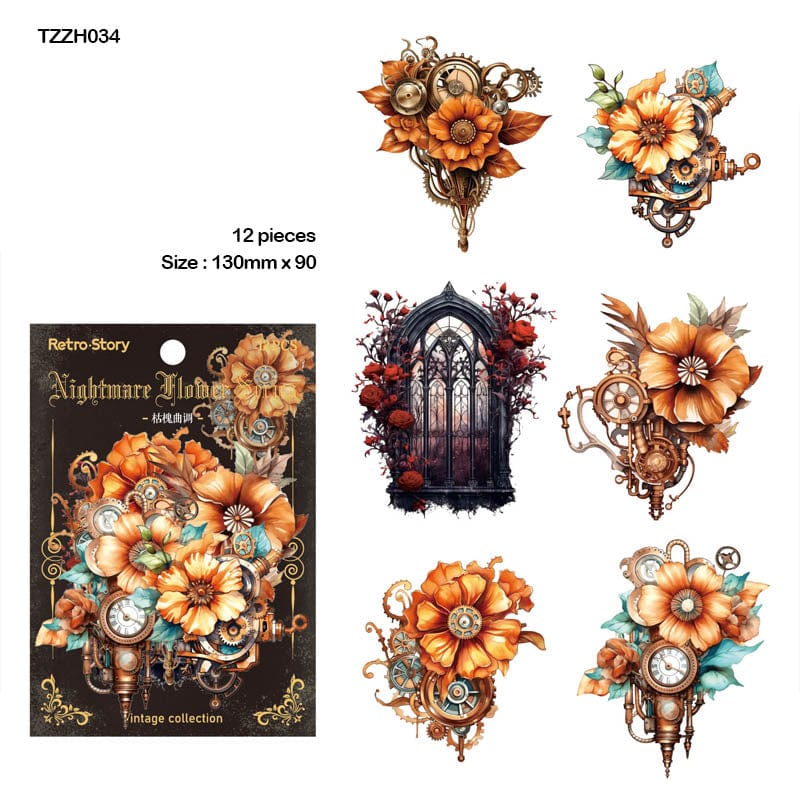 MG Traders Stickers Tzzh034 Nightmare Retro Flower Sticker 12Pc