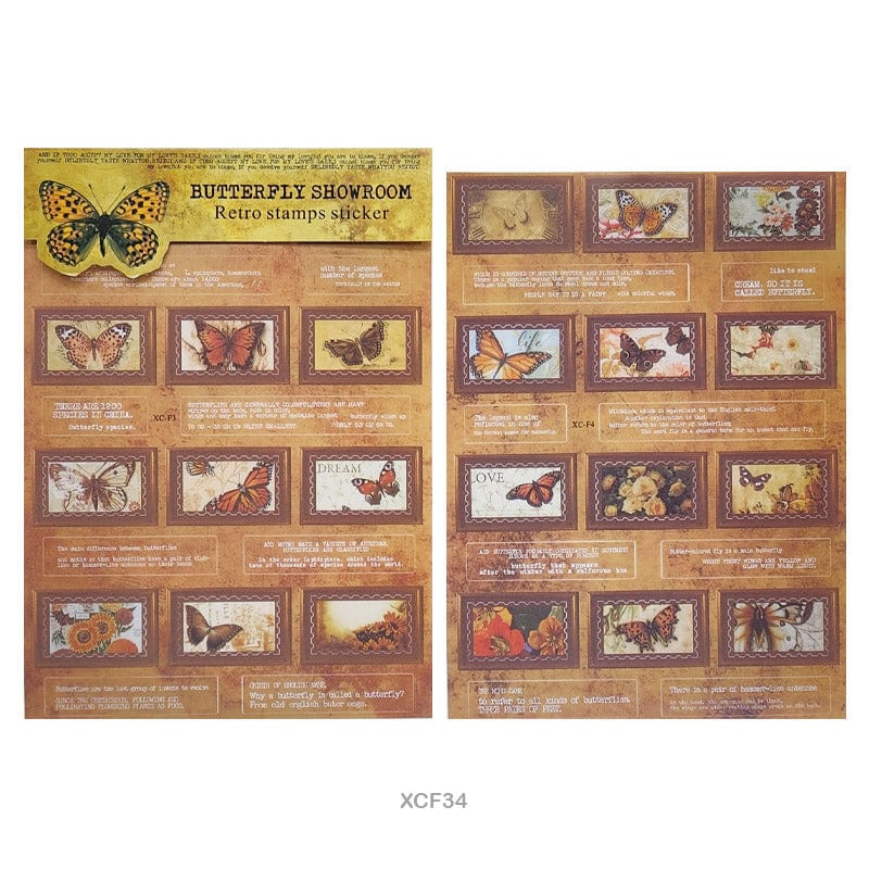 MG Traders Stickers Xcf3-4 Butterfly Showroom Retro Stamp Sticker 2 Sheet