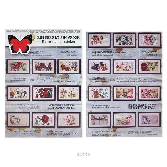 Butterfly Showroom Retro Stamp Sticker 2 Sheet
