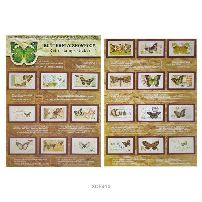 Vintage Butterfly Stamp Stickers - Retro Style (2 Sheets)