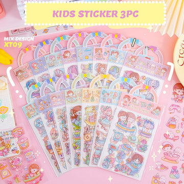 Cute Transparent pocket Kawaii Stickers - 3 PET Sheets Cute Washi Stickers for Project, Japanese Style- (pack of 1)