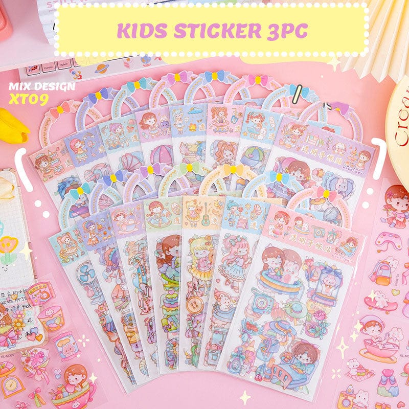 MG Traders Stickers Cute Transparent pocket Kawaii Stickers - 3 PET Sheets Cute Washi Stickers for Project, Japanese Style- (pack of 1)