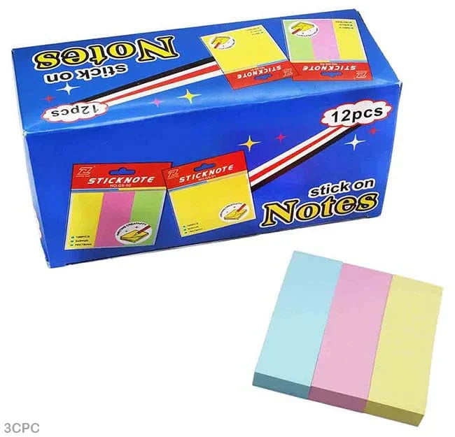 Multicolor 3-Cut Sticky Note Set (12 Pieces)