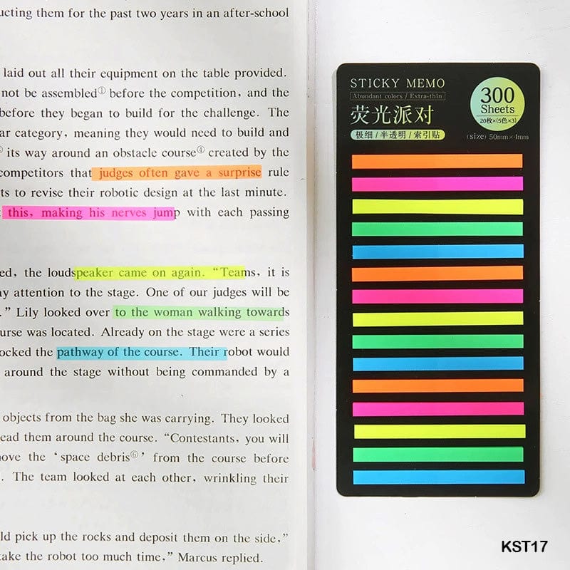 MG Traders Sticky Notes Kst17 Sticky Note Stripe Plastic 300 Sheet Fluorescent  (Pack of 4)