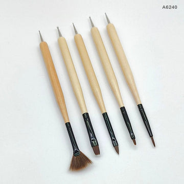 5Pc Emboss Tool With Brush (A6240) Wooden 2 Side