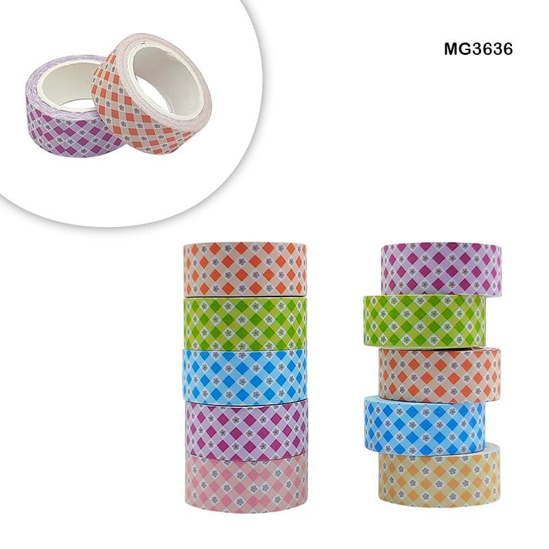 MG Traders Washi Tape 4M X 1.5 Printed Tape 10Pc Pack (Mg3636)  (Pack of 2)