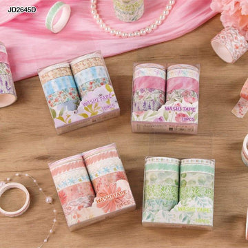 Pastel floral Washi Tape 2Mtr- pack of 1 contains 10 tape rolls