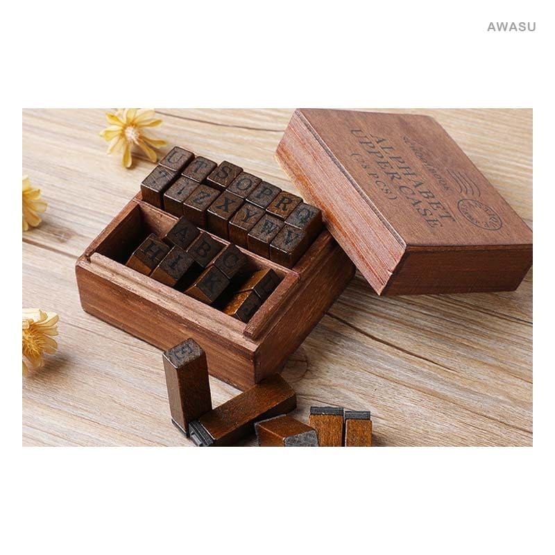 MG Traders Stamp Awasu Wooden Vintage Letter Stamp Upper Case 28Pc