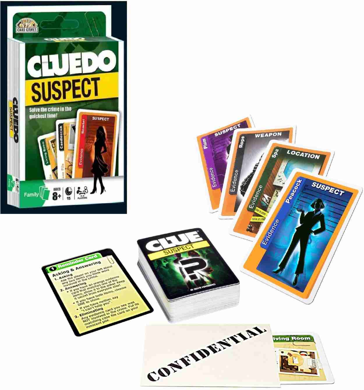 monopoly plastic Cluedo Suspect Card Game for Kids - Fun of Guess Who Clue in Minutes, Detective Cluedo Board Game for Family Friends, Best Party Card Game