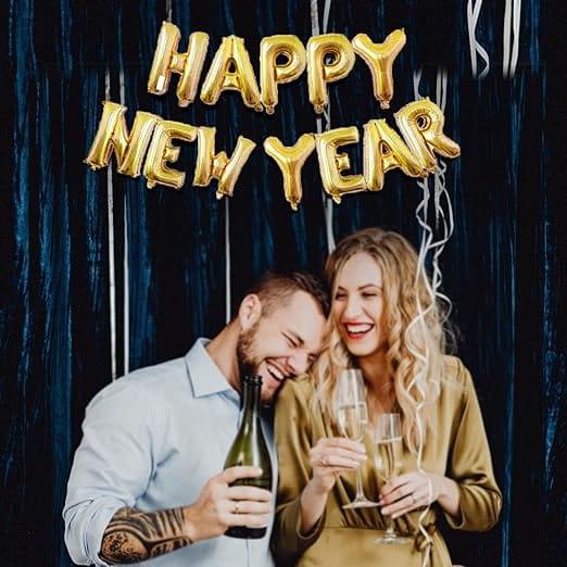 Mumbai market balloons Golden Happy New Year 2023 Foil Balloon DIY Kit - Pack of 12 Pcs, 16 Inch Size