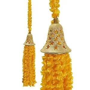 Handmade Mini Unique Feather Wool Tassels with Bell - Yellow