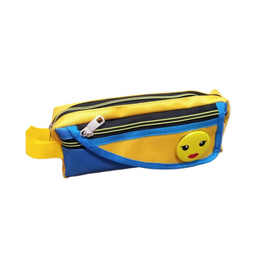 Smiley Dual Shade and Dual Zip Pencil Pouch for Kids - Pencil Box Kit with Attached Smiley Batch ( Contain 1 Unit ) ( assorted design )- Stationery Pouches made of Art Polyester