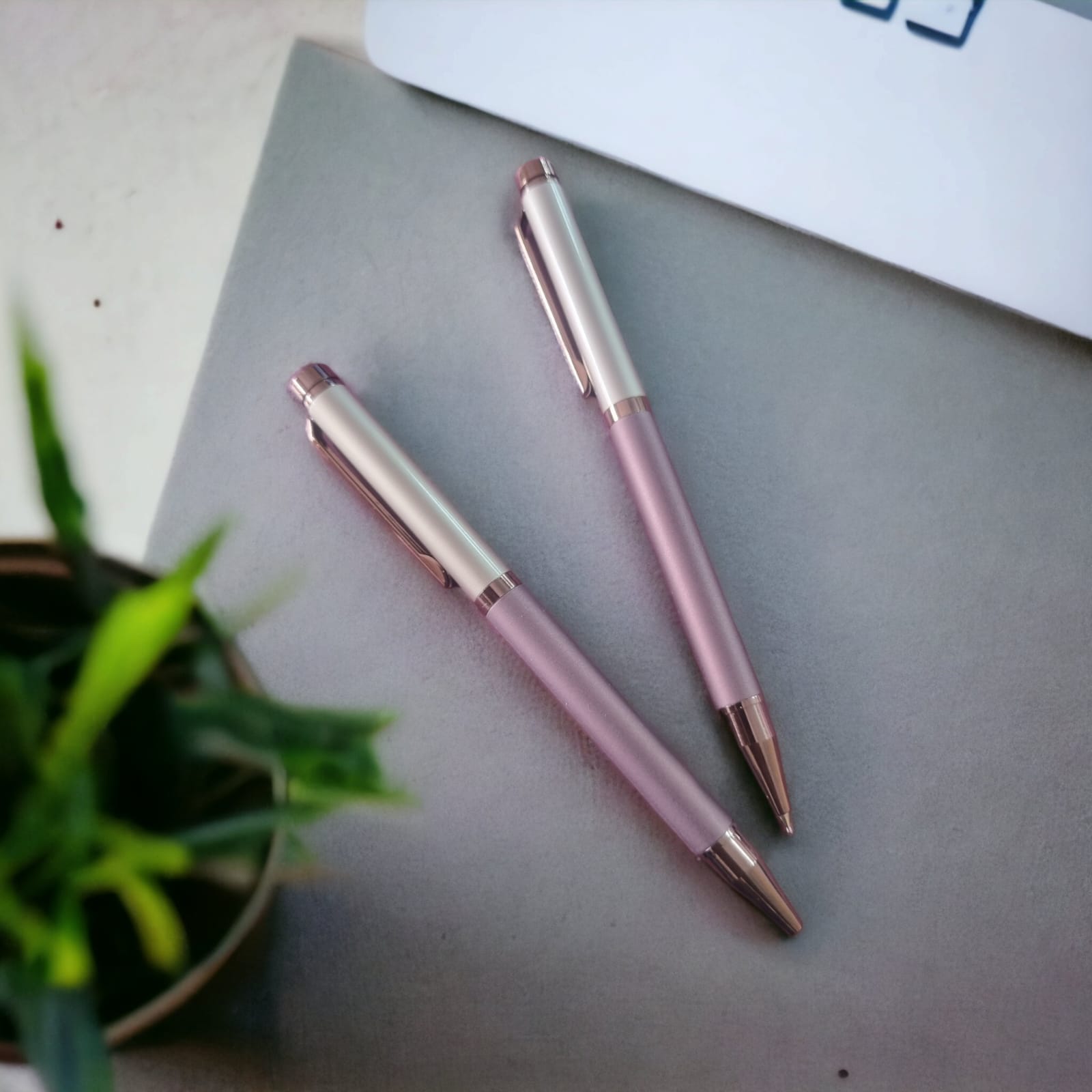 national stationery mumbai Pens "Premium dual shade body pen, Silver and Rose Gold  with shiny silver clip "