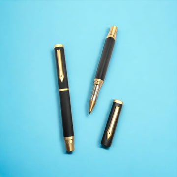 national stationery mumbai Pens "Premium luxuries Ball point Pen Triangle Body – Matt Black with Golden Tone Trim (Pack of 1)