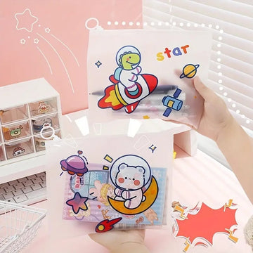 Space Themed  Transparent Silicone Pouch - Perfect for School or Office Supplies