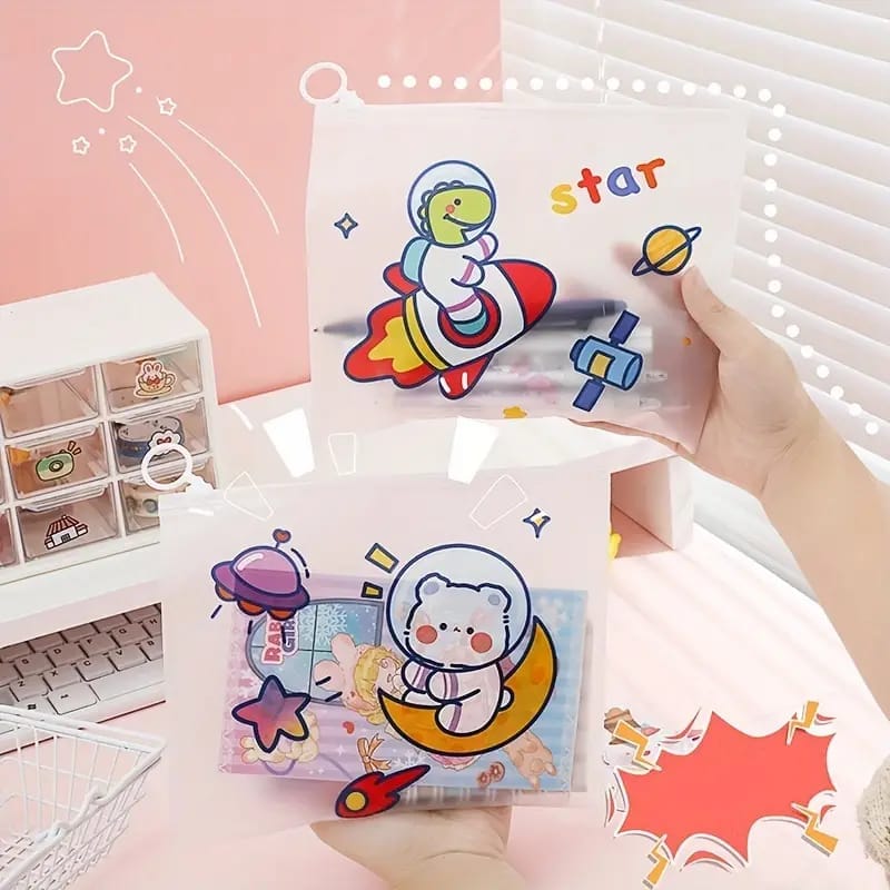 Paradise Soft Toys Pouches & Compass Space Themed  Transparent Silicone Pouch - Perfect for School or Office Supplies