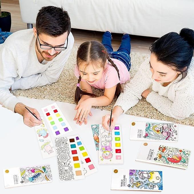 Paradise Soft Toys School Project Create own diy bookmark kit I water color book with color pallete on each page I 20 sheets pocket coloring book I with free brush and colors | Assorted Designs