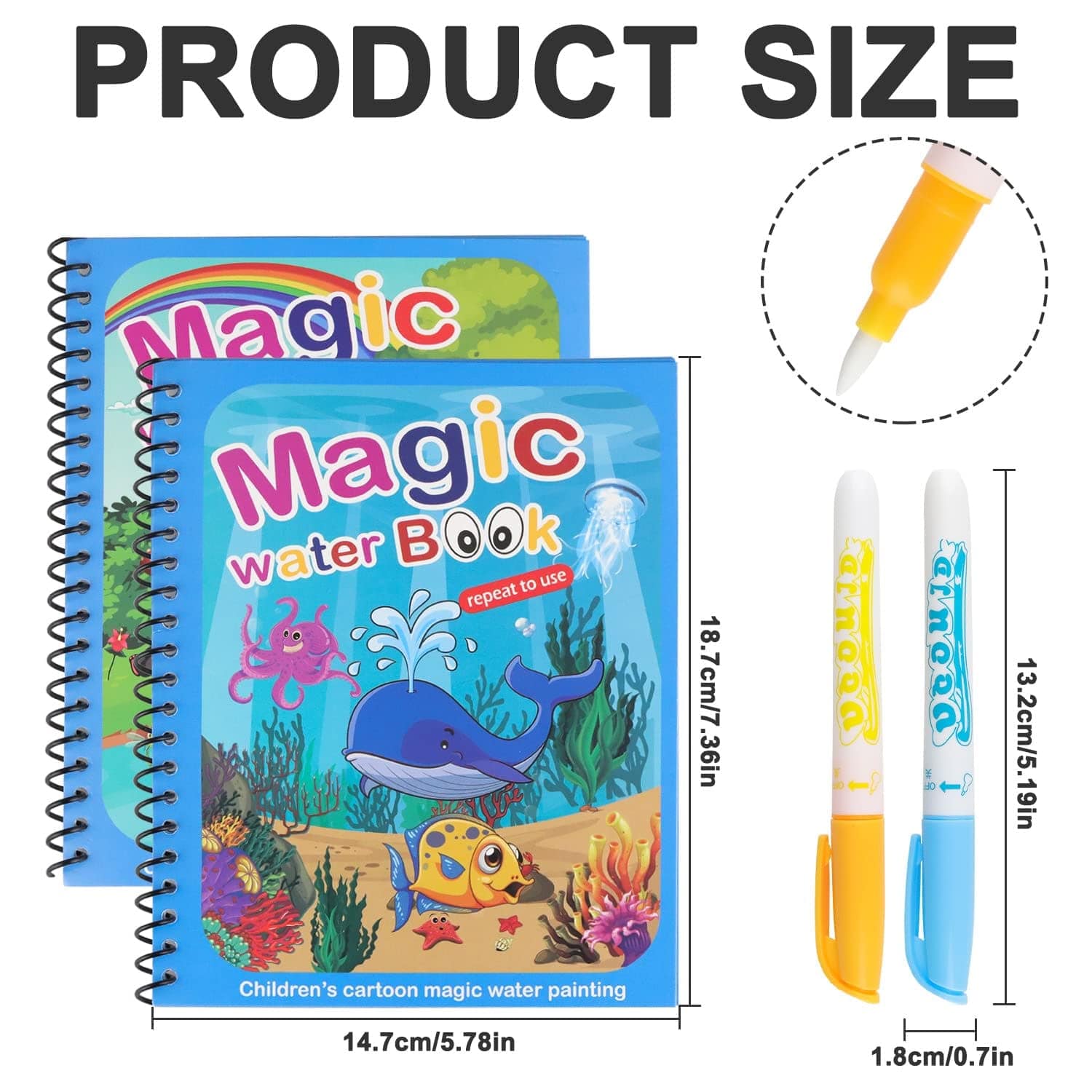 Paradise Soft Toys School Project Magic Water Spiral Book with Brush Pen - Reusable pack of 1