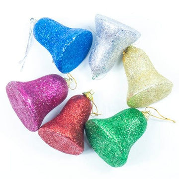 Multicolor Glitter Bell Christmas Tree Ornaments I Pack of 6 I